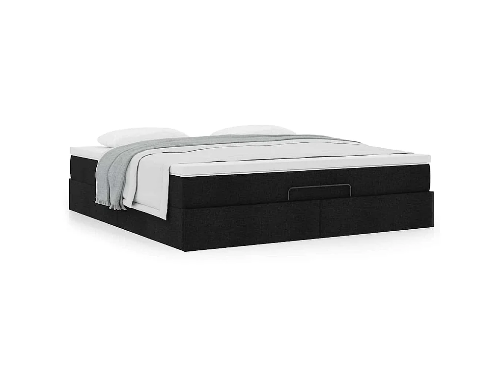 Struttura Letto Pouf con Materasso Nero 180x200 cm in Tessuto