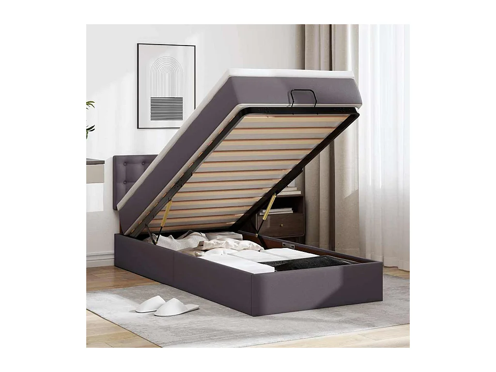 Ottoman-Bett mit Matratzen & LEDs Grau 100x200 cm Kunstleder