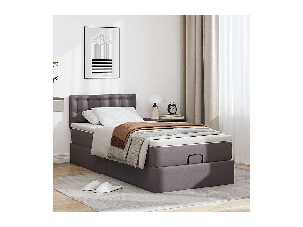 Ottoman-Bett mit Matratzen & LEDs Grau 100x200 cm Kunstleder