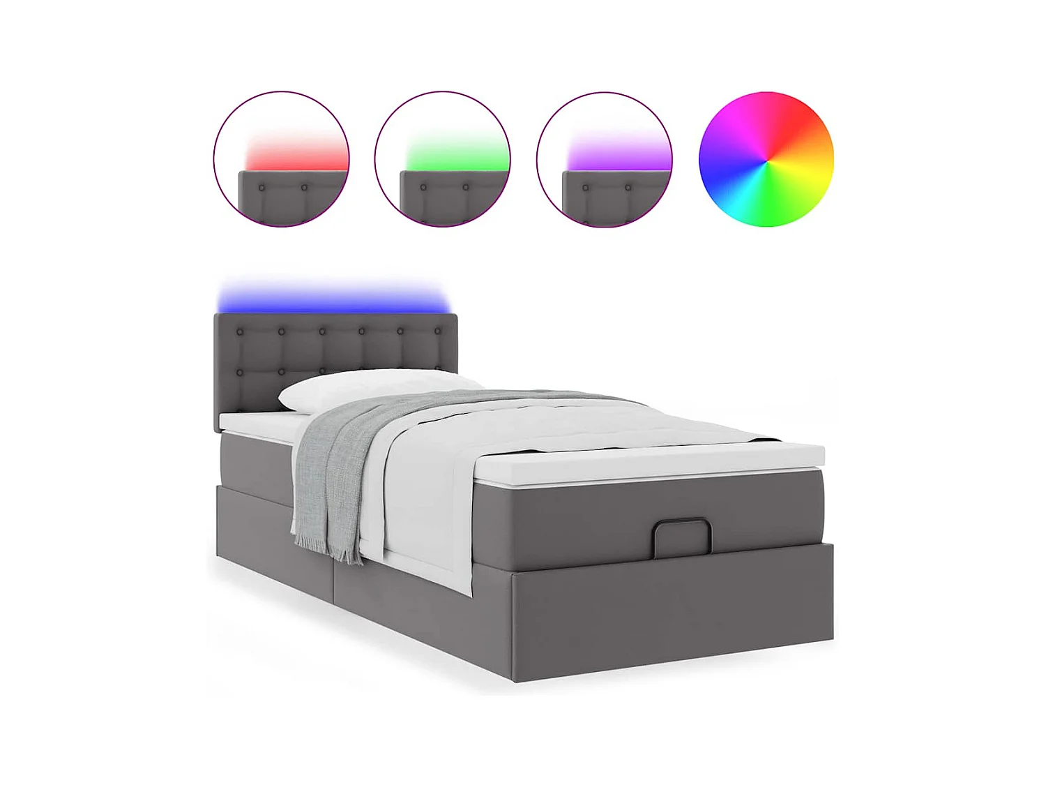 Ottoman-Bett mit Matratzen & LEDs Grau 100x200 cm Kunstleder