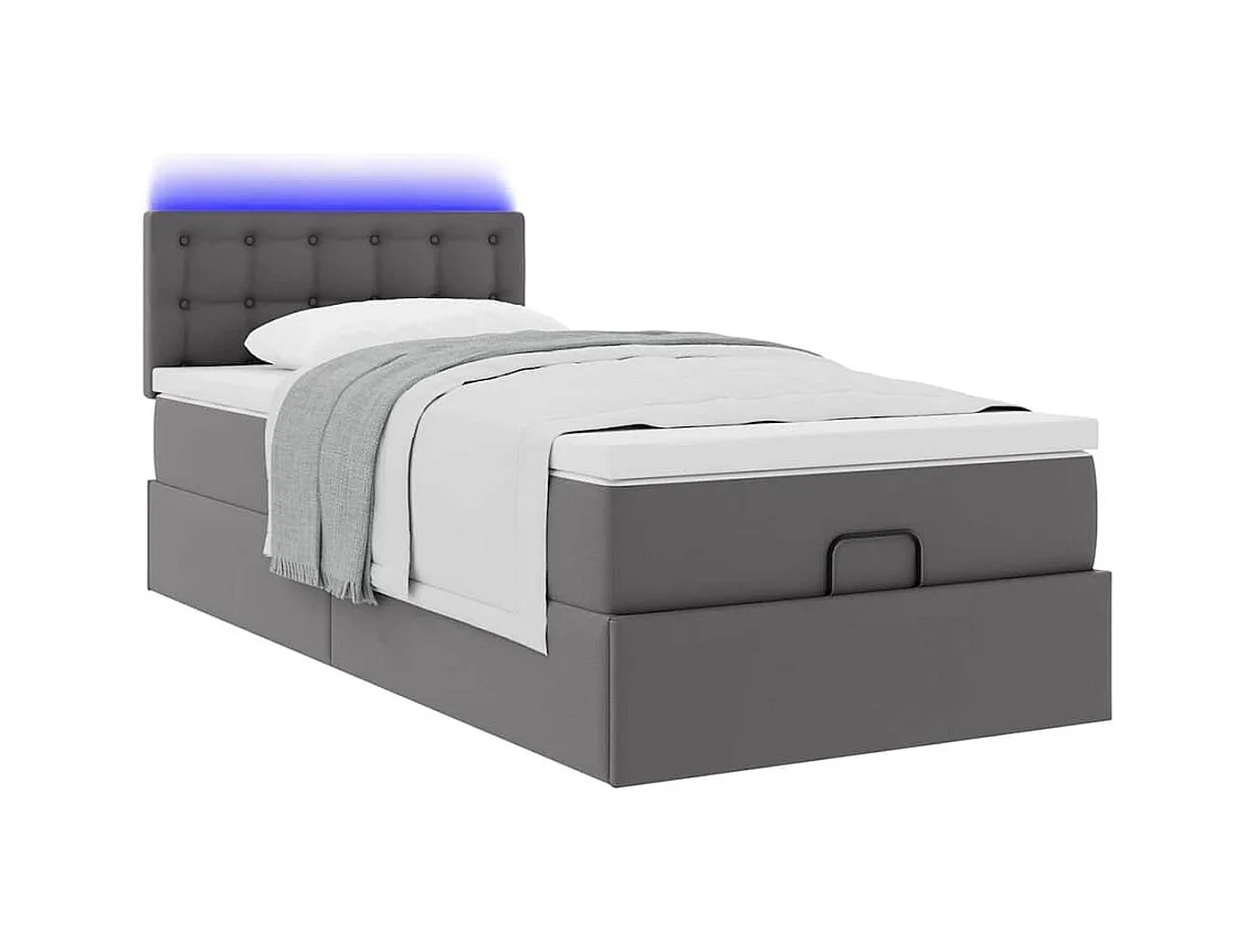 Ottoman-Bett mit Matratzen & LEDs Grau 100x200 cm Kunstleder