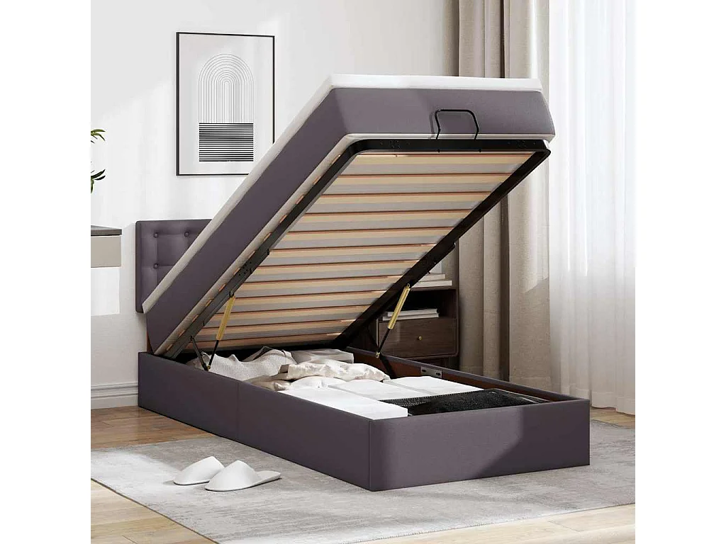 Ottoman bed met matrassen en LED's 100x200cm kunstleer grijs