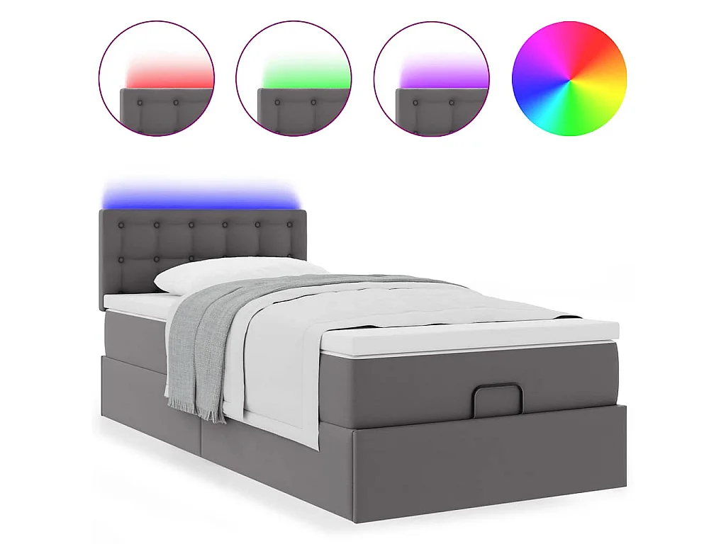 Ottoman bed met matrassen en LED's 100x200cm kunstleer grijs