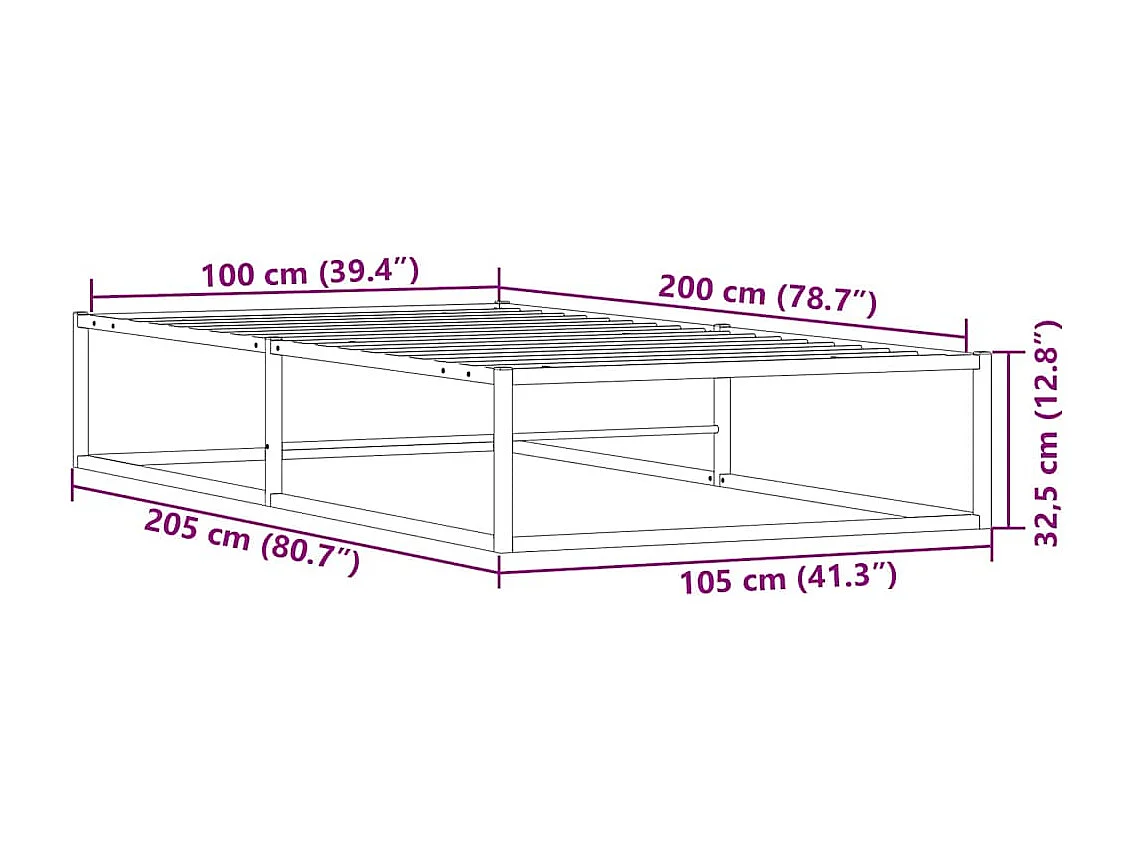 Cadre de lit sans matelas blanc 100x200 cm métal