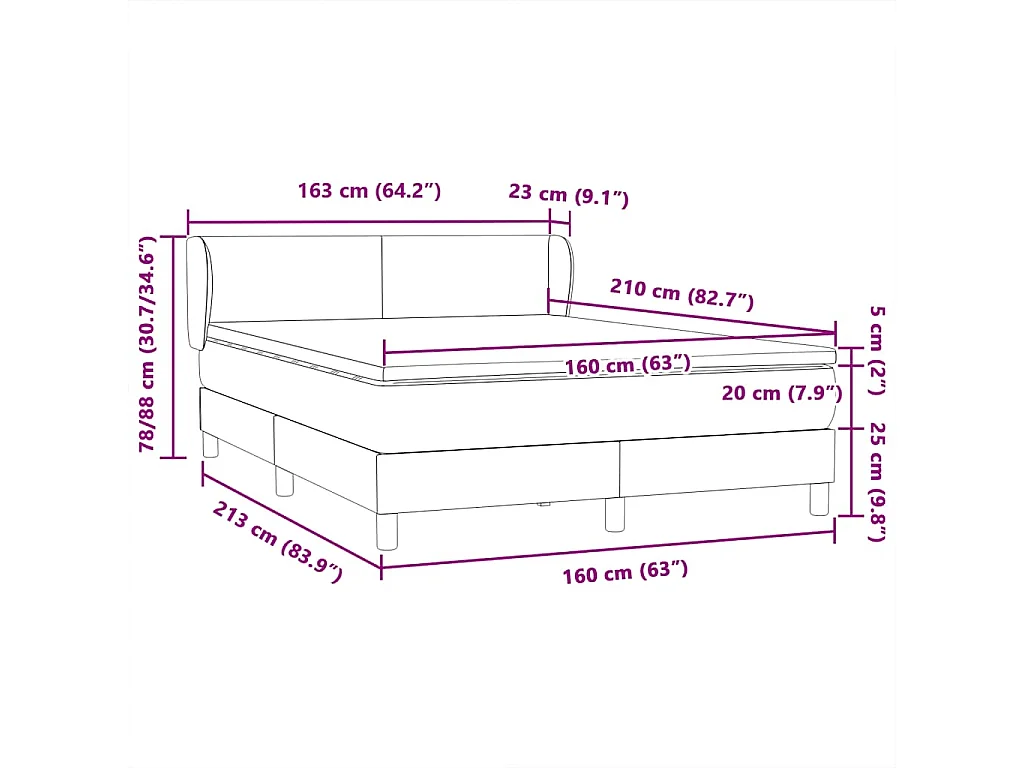 Cama box spring com colchão 160x210 cm veludo rosa