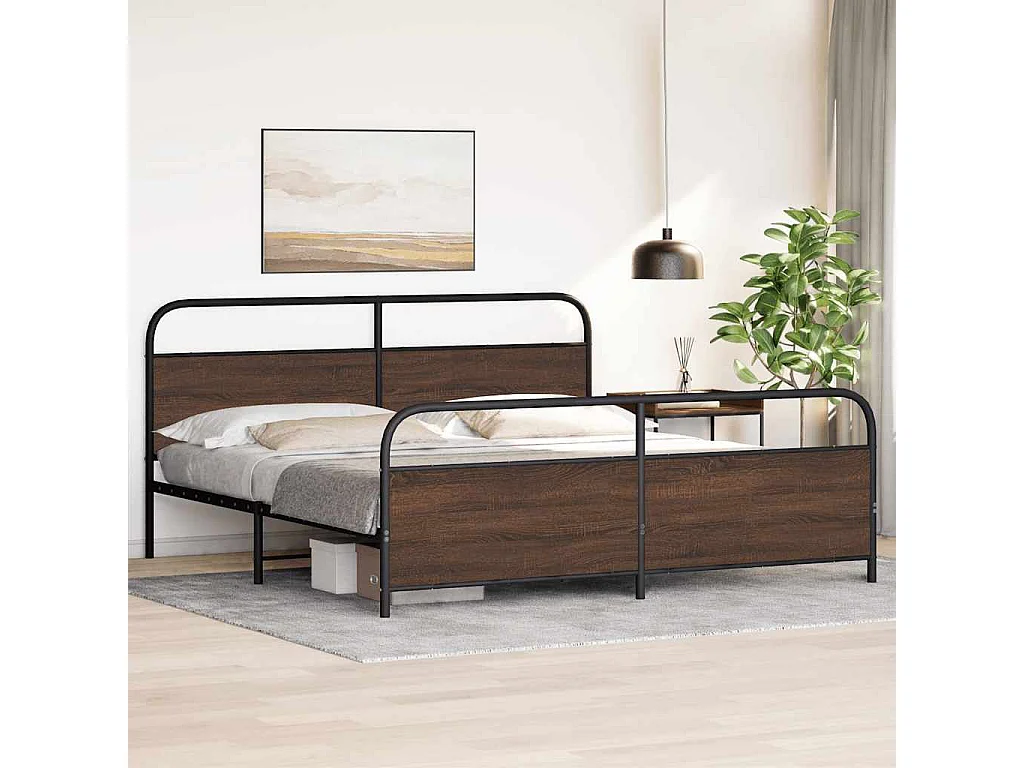 Cadre de lit en métal sans matelas chêne marron 180x200 cm