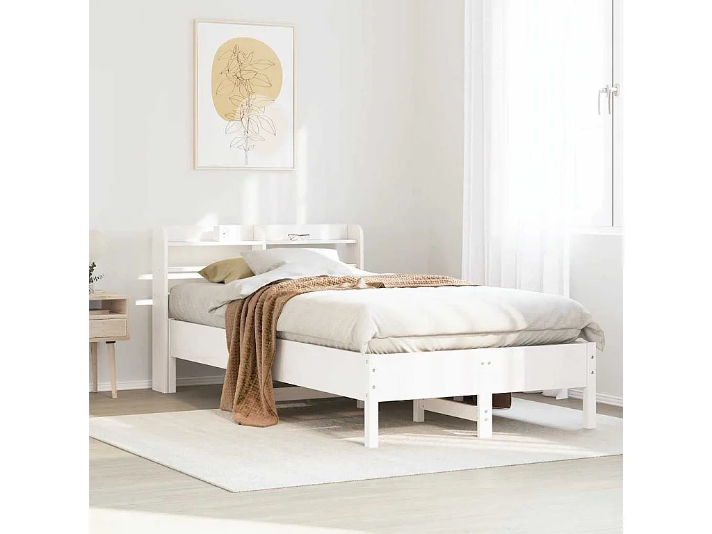 Giroletto senza Materasso Bianco 100x200 cm Legno Massello Pino