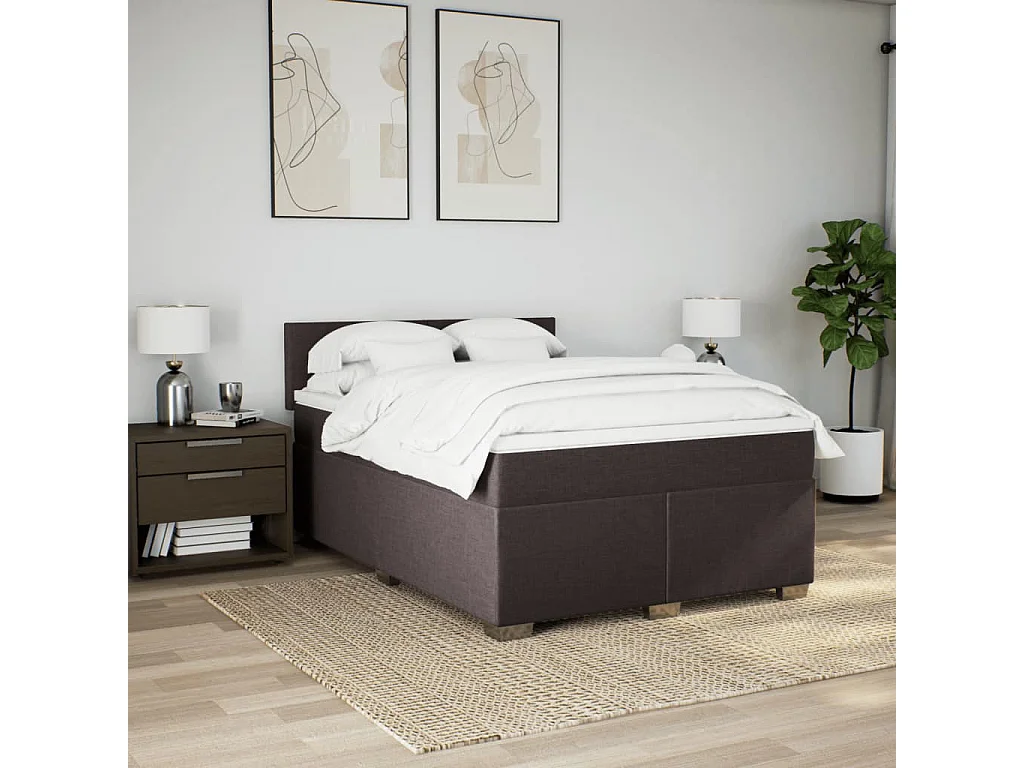 Cama box spring con colchón tela marrón oscuro 140x200 cm