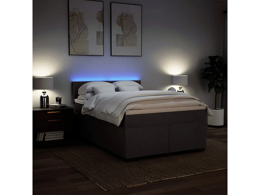 Cama box spring con colchón tela marrón oscuro 140x200 cm