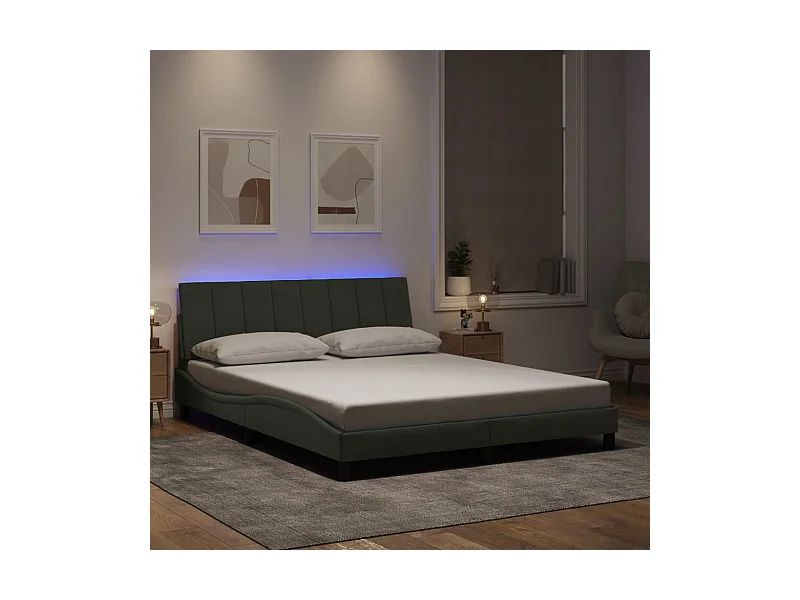 Cadre de lit avec LED sans matelas Hanko gris clair 160x200cm velours