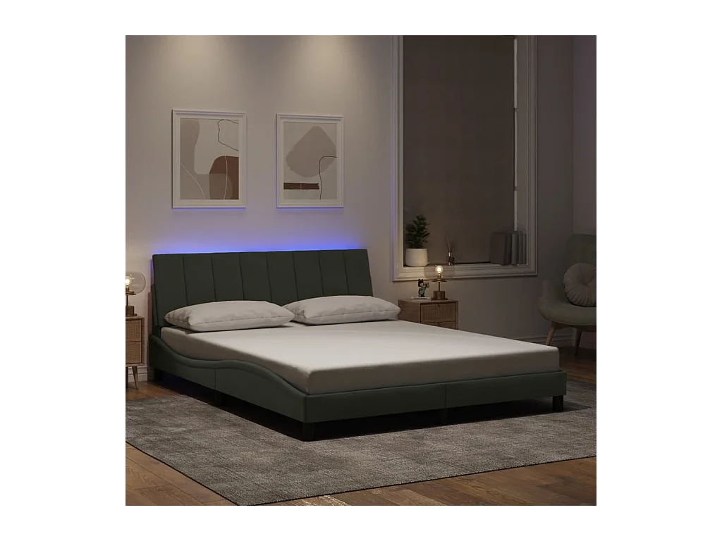 Estrutura de cama c/ luzes LED 160x200 cm veludo cinzento-claro