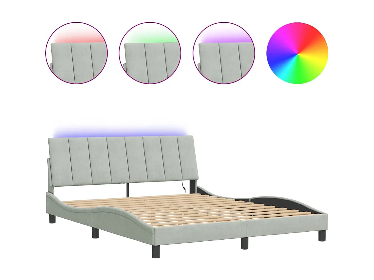 Bettgestell mit LED ohne Matratze "Hanko" Hellgrau 160x200 cm Samt