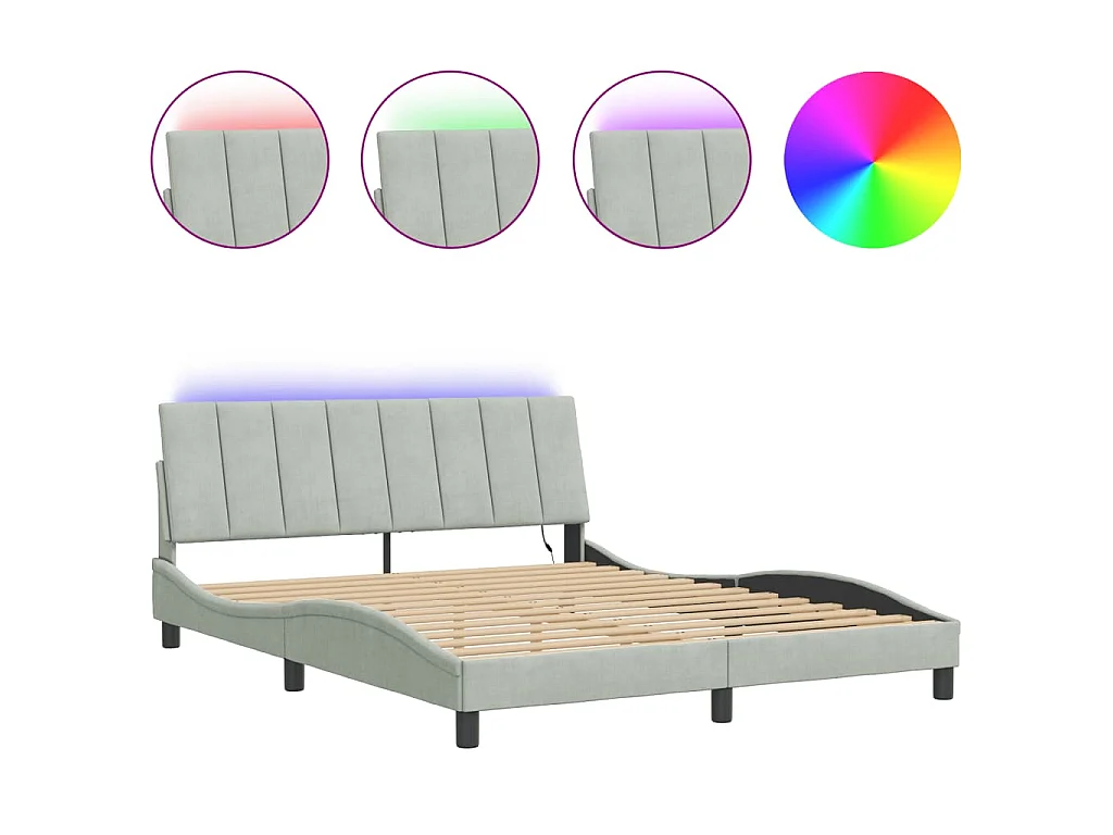 Giroletto con LED senza Materasso Hanko Grigio Chiaro 160x200 cm in Velluto