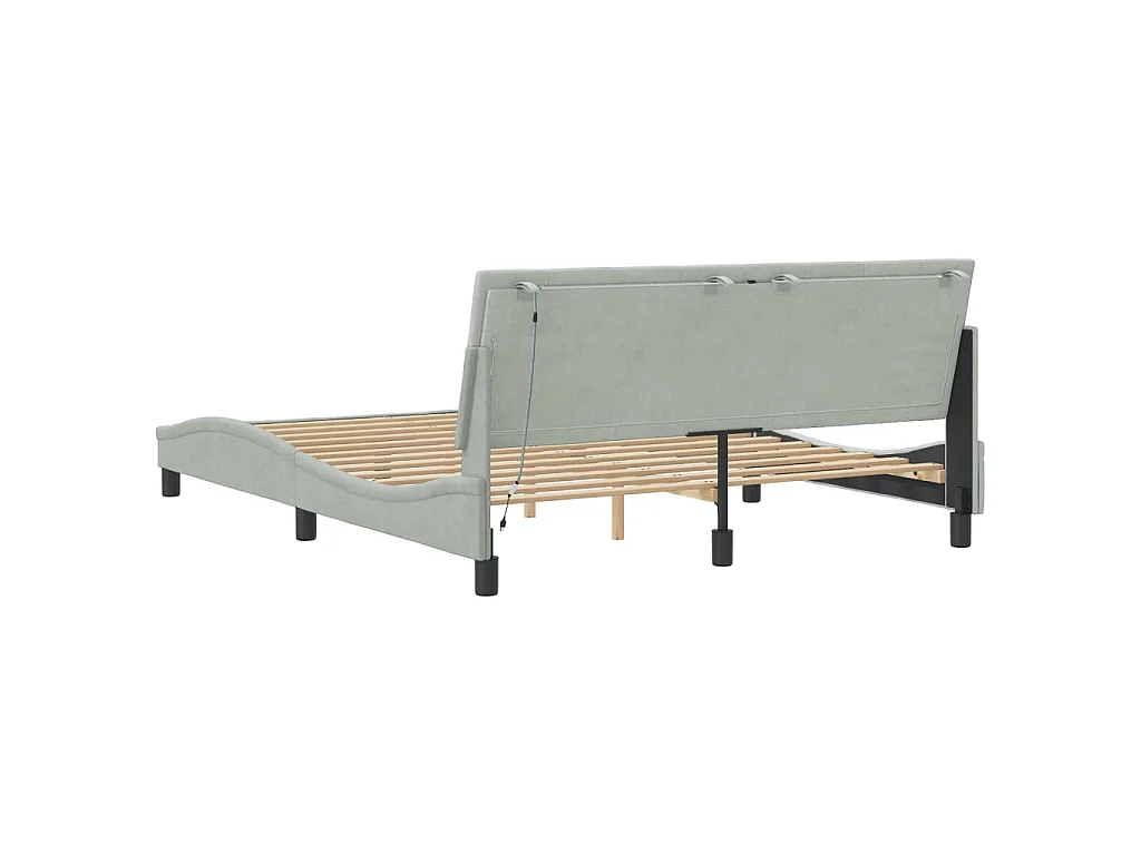 Giroletto con LED senza Materasso Hanko Grigio Chiaro 160x200 cm in Velluto