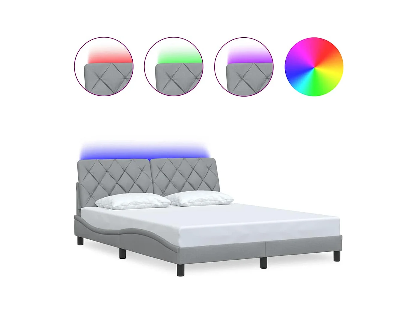 Cadre de lit avec LED sans matelas gris clair 160x200 cm tissu