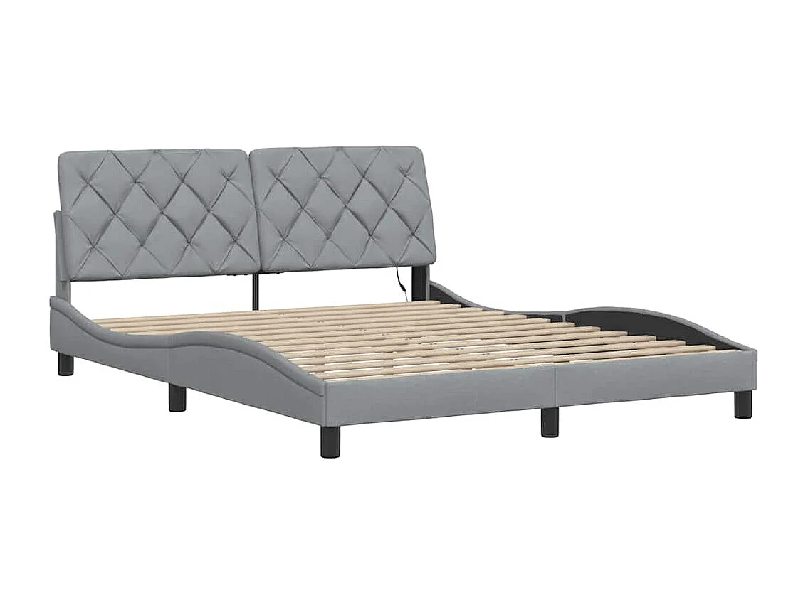 Bettgestell mit LED ohne Matratze Hellgrau 160x200 cm Stoff