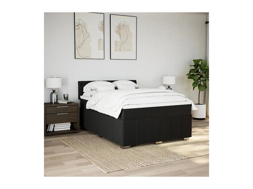 Sommier à lattes de lit avec matelas Noir 140x200 cm Tissu