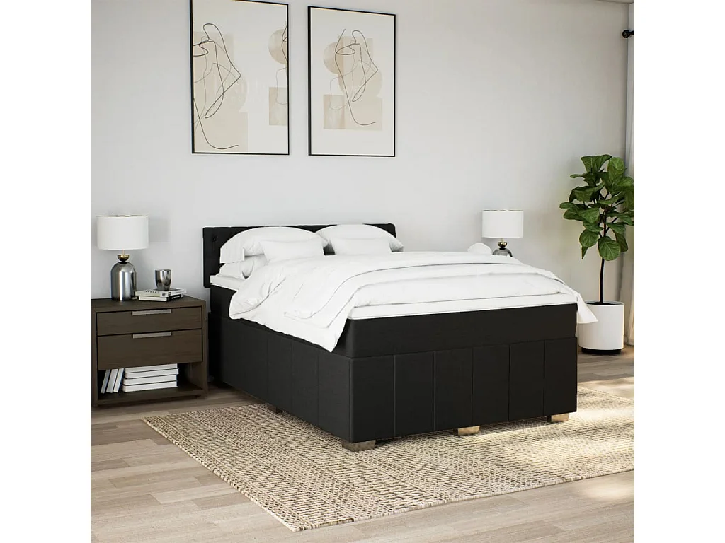 Cama com molas/colchão 140x200 cm tecido preto