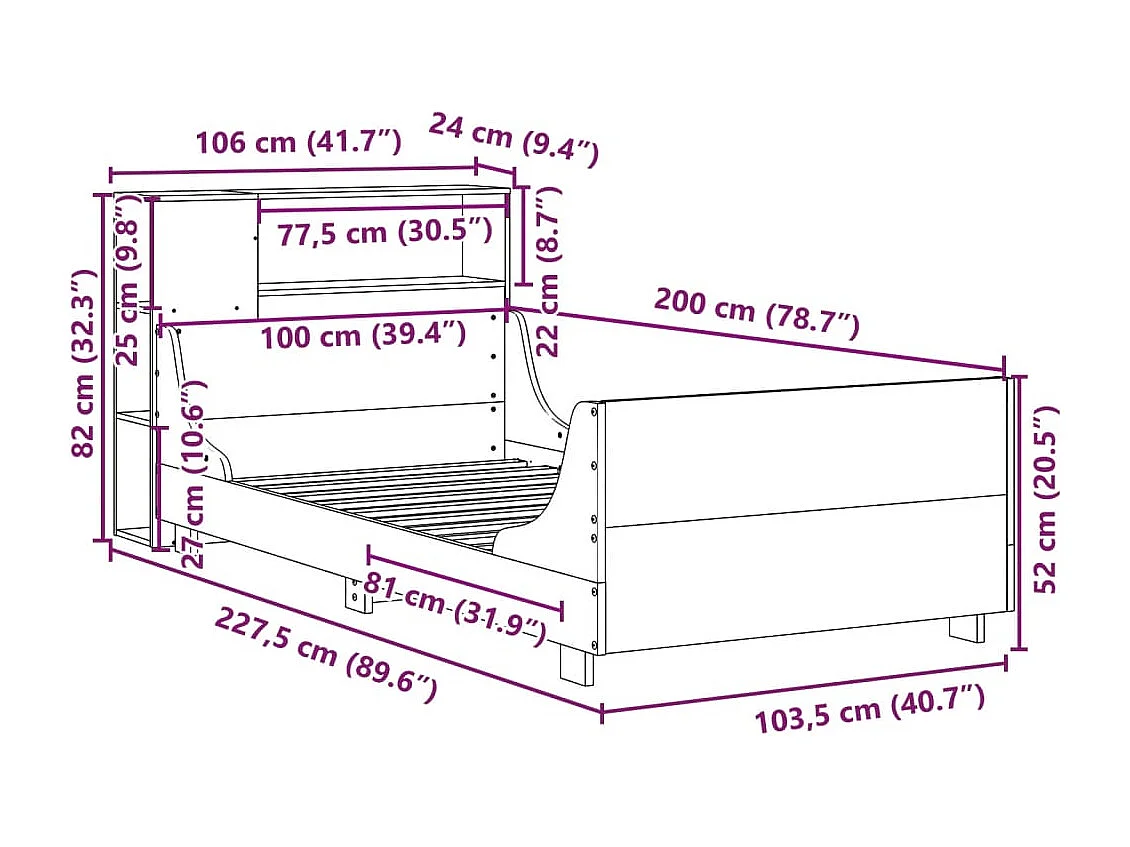 Cadre de lit sans matelas blanc 100x200 cm bois de pin massif