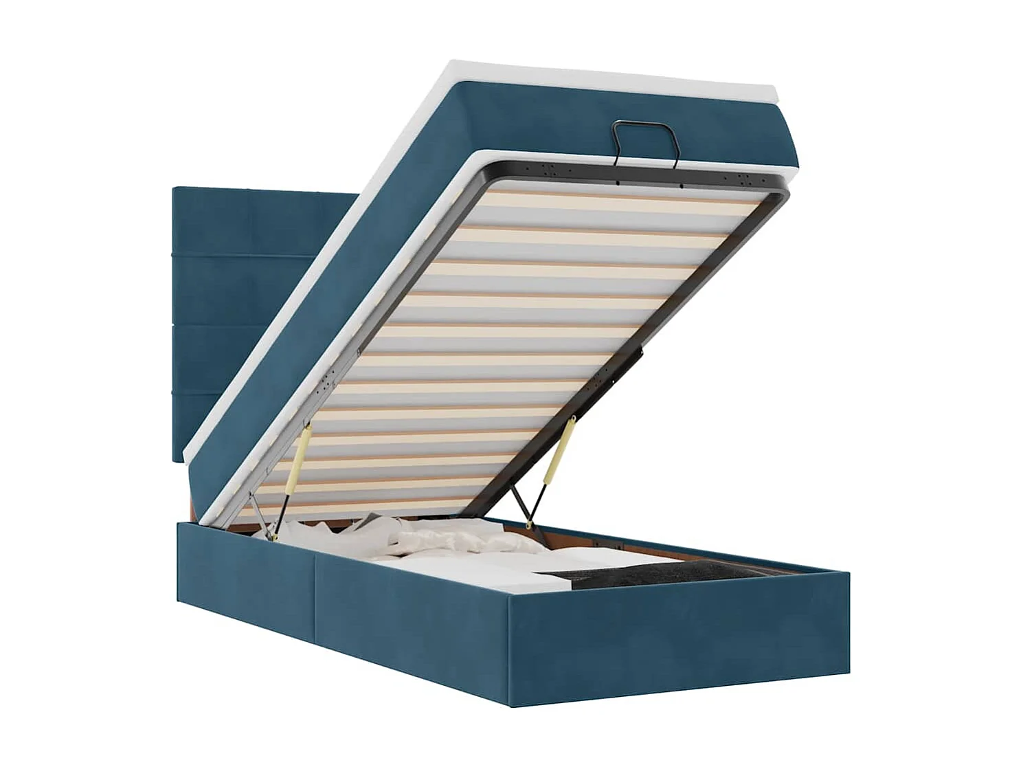 Cadre de lit ottoman avec matelas bleu foncé 90x200 cm velours