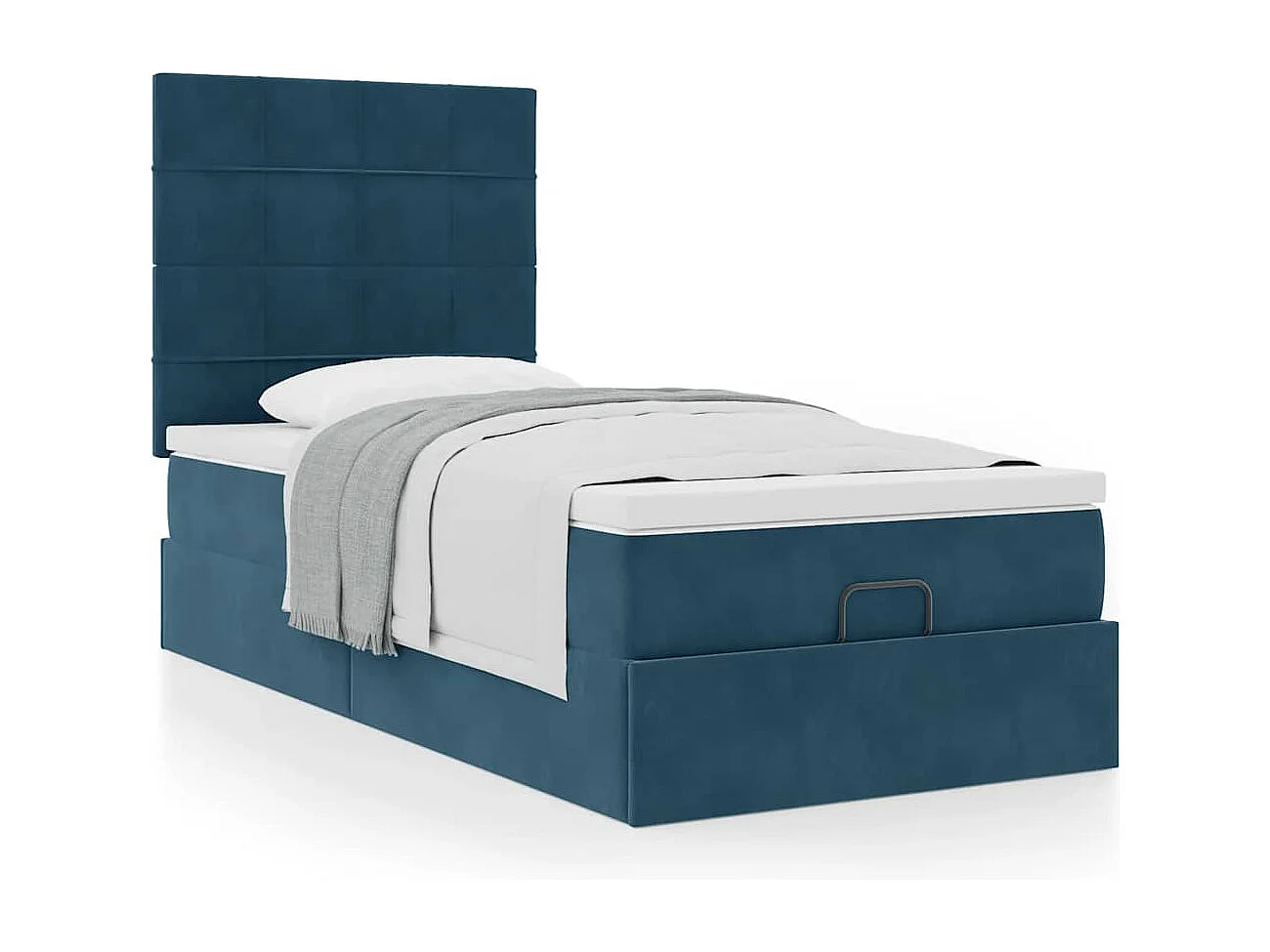 Cadre de lit ottoman avec matelas bleu foncé 90x200 cm velours