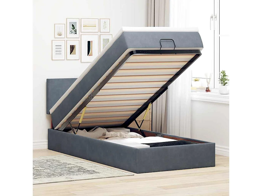 Ottoman bed met matras en LED's 100x200 cm fluweel donkergrijs