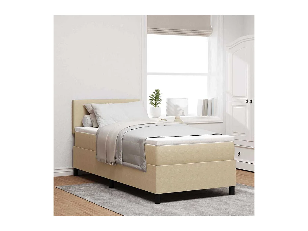 Boxspring bed Lichtgrijs en wit. 193 x 90 x 88 cm Katoenen stof