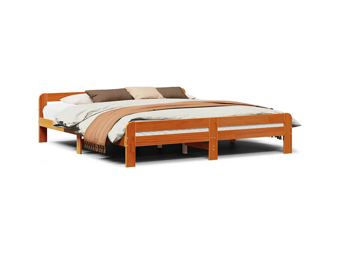 Cadre de lit sans matelas cire marron 180x200cm bois pin massif
