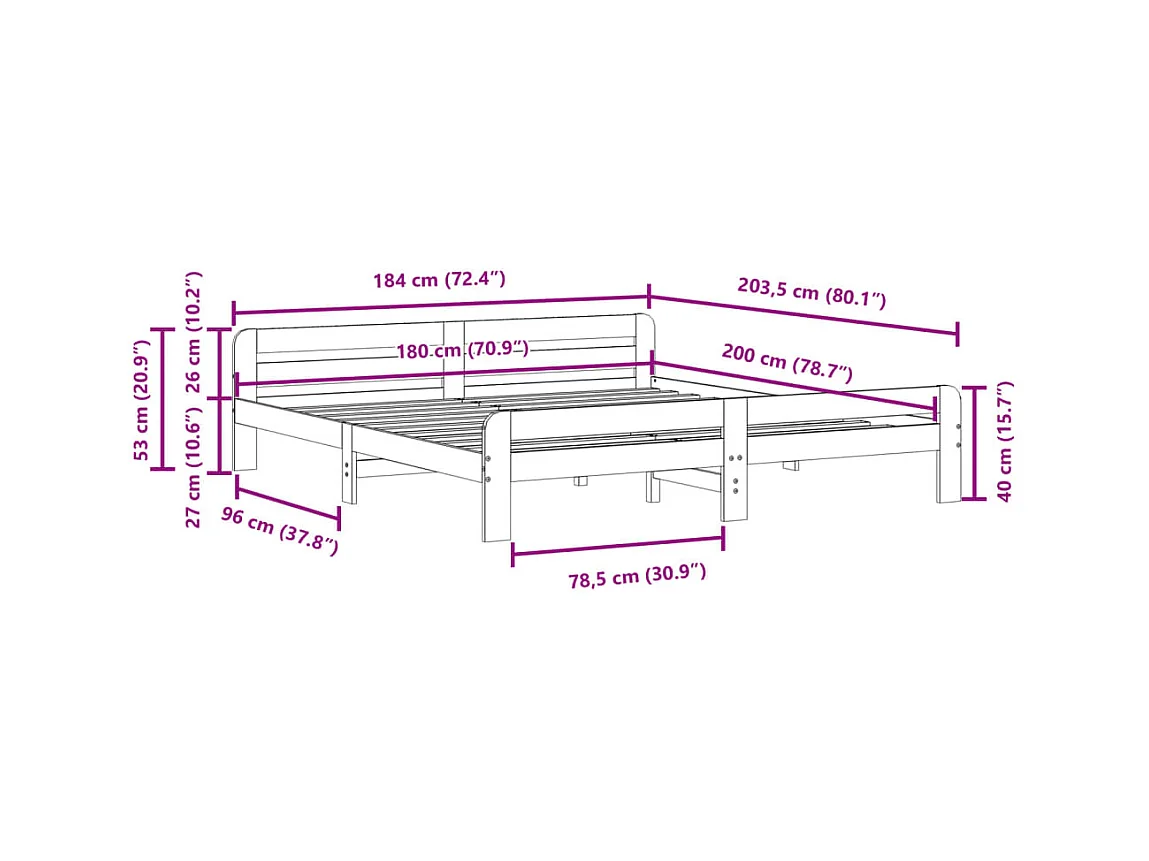 Cadre de lit sans matelas cire marron 180x200cm bois pin massif