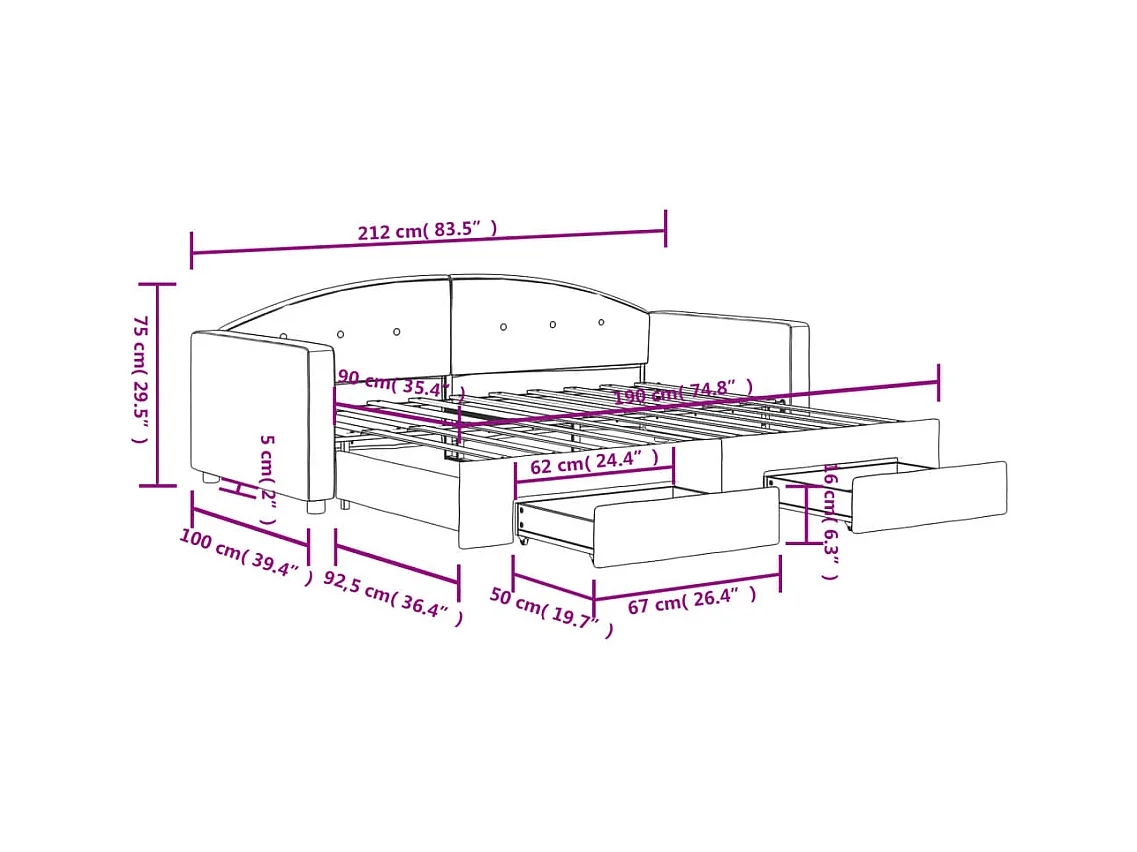 Sofá-cama c/ gavetão e gavetas 90x190 cm veludo cinzento-escuro