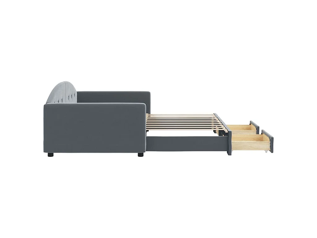Slaapbank onderschuifbed en lades 90x190 cm fluweel donkergrijs