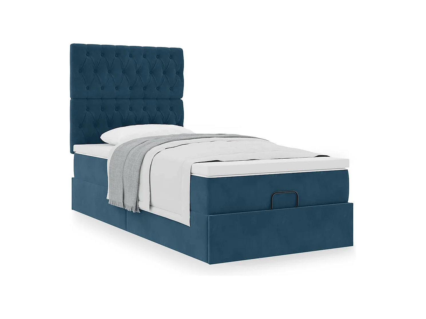 Cadre de lit ottoman avec matelas bleu foncé 90x200 cm velours