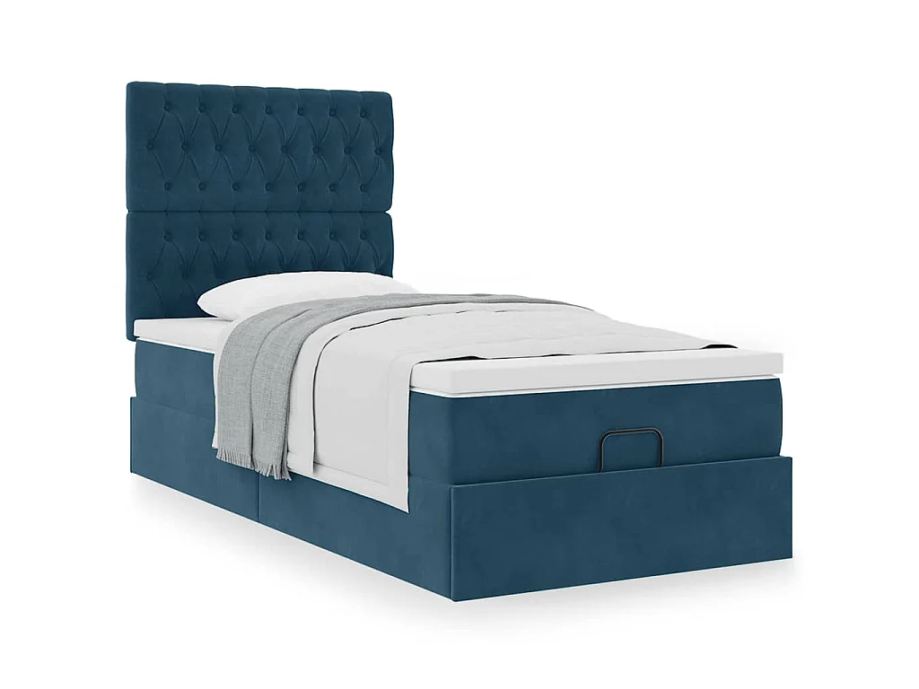 Estructura de cama otomana colchones terciopelo azul oscuro