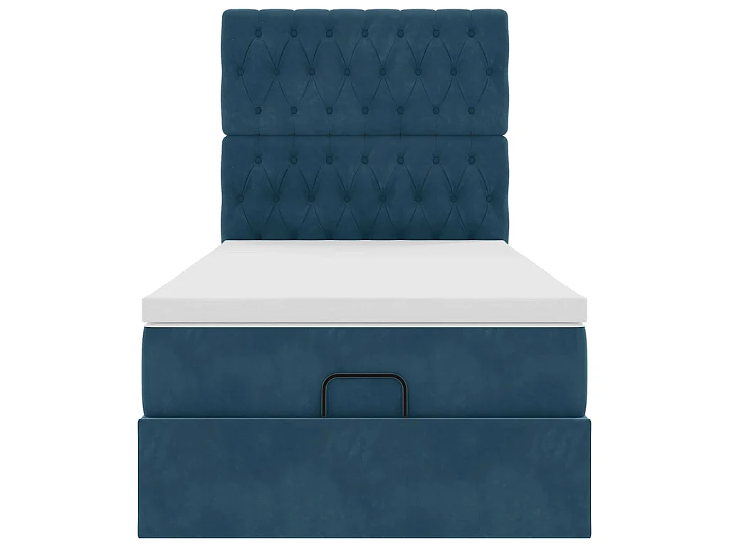 Estructura de cama otomana colchones terciopelo azul oscuro