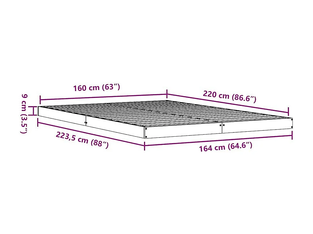 Estructura de cama 213.5 x 104 x 9 cm Madera de pino macizo