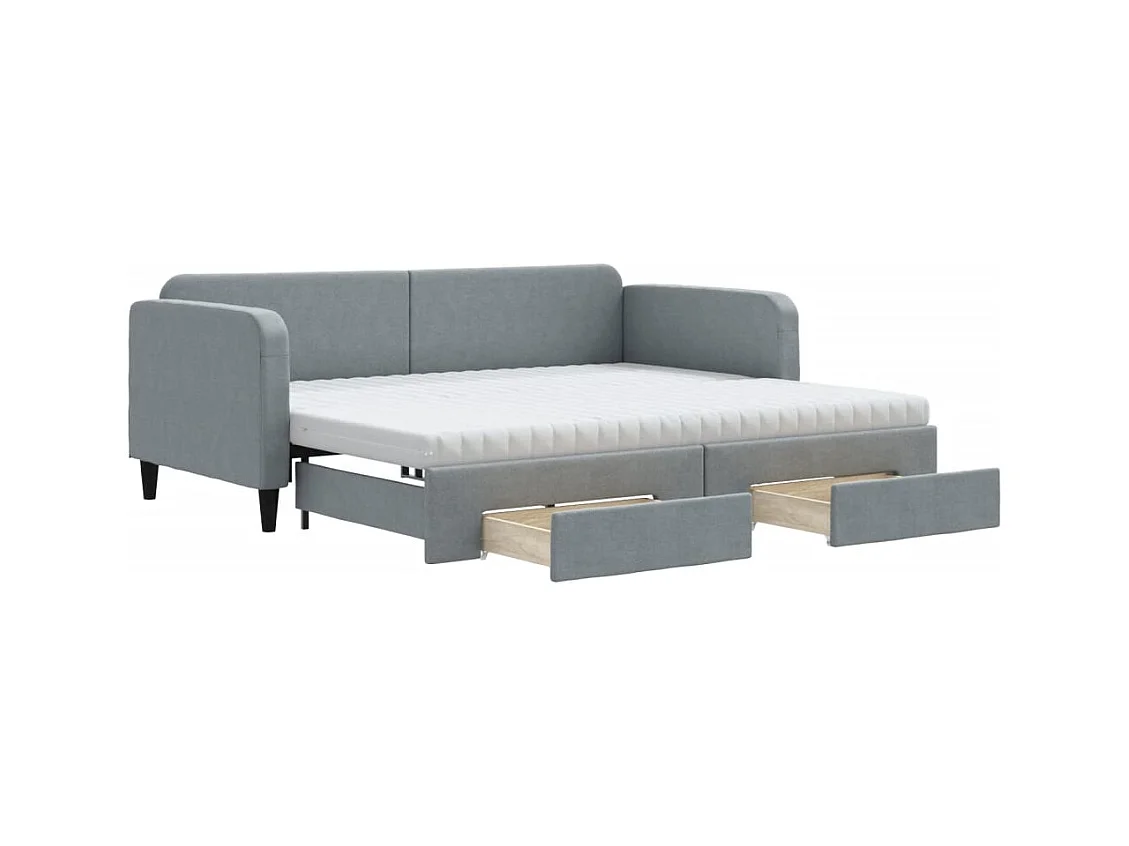 Lit de jour avec gigogne et tiroirs gris clair 90x190 cm tissu