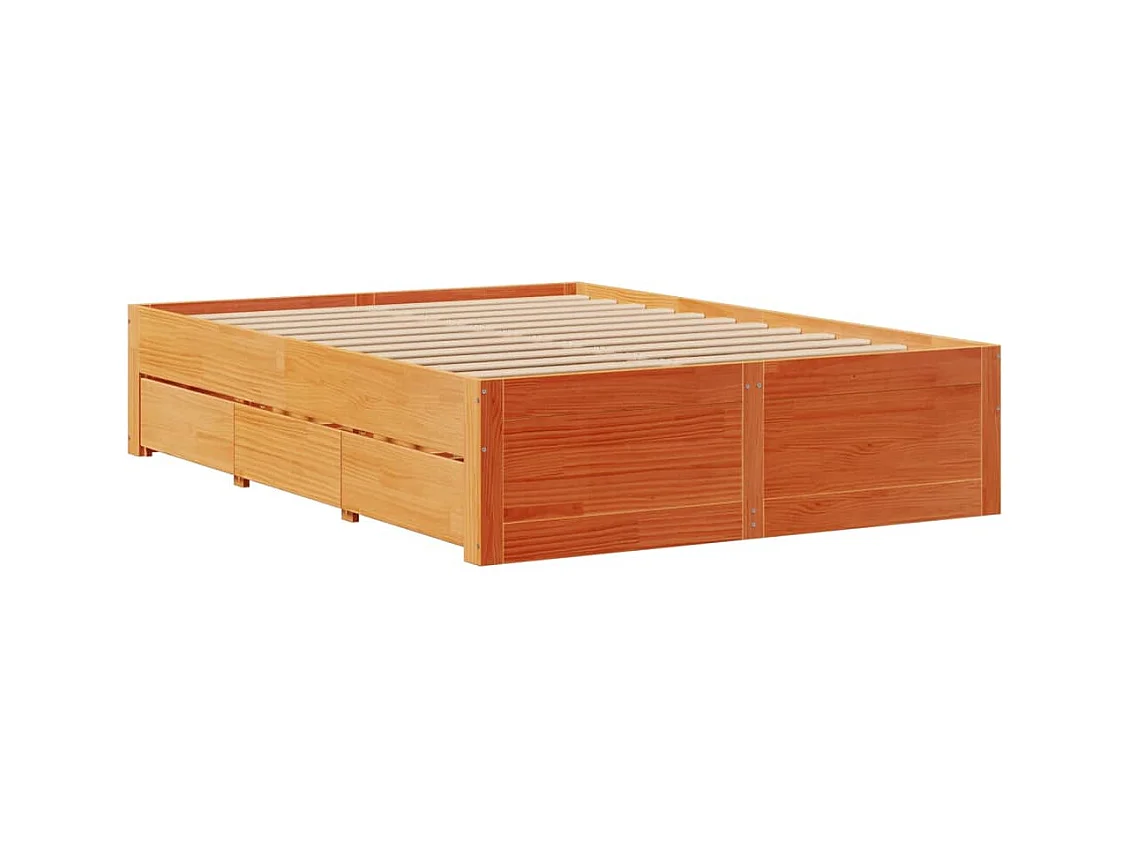 Cadre de lit sans matelas avec tiroirs brun cire 140x200 cm pin