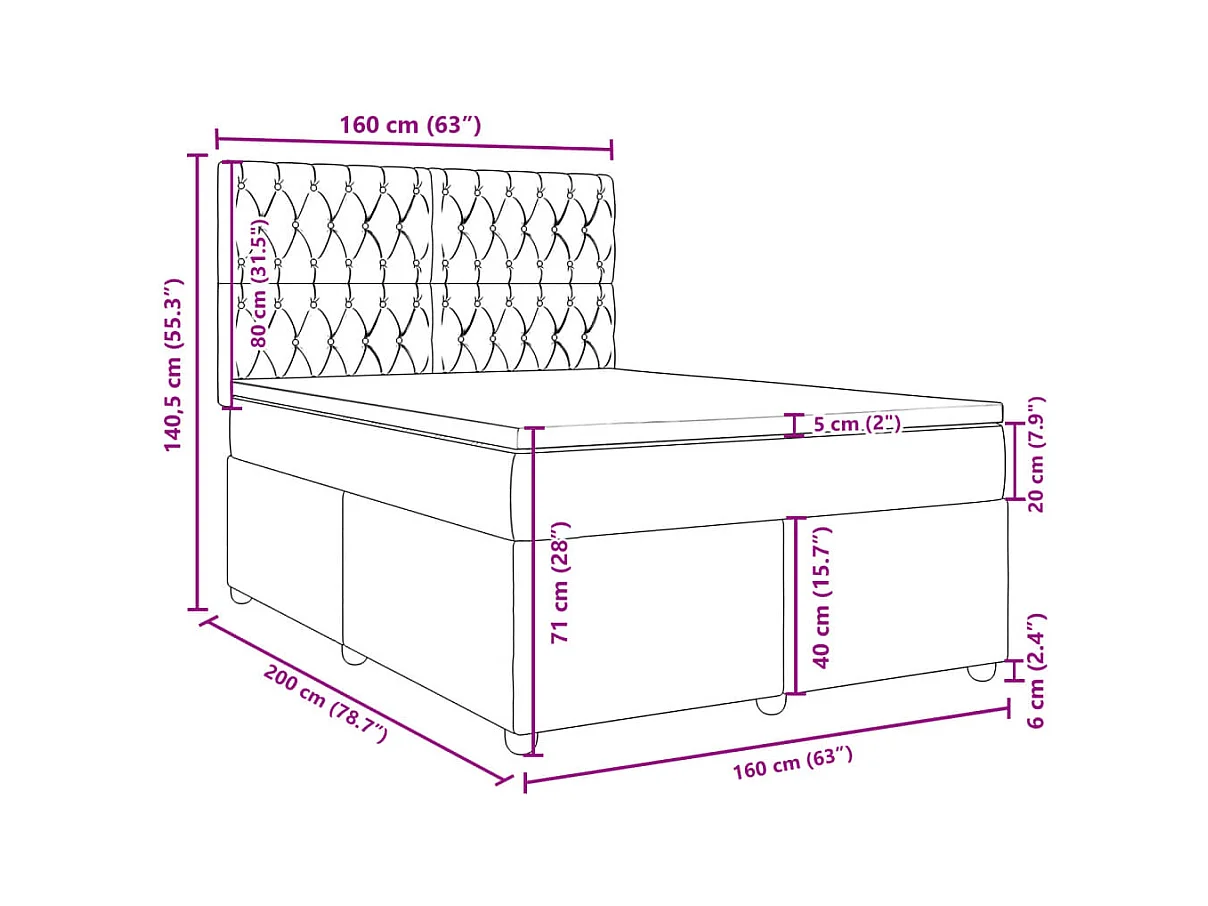 Cama box spring con colchón tela gris taupe 160x200 cm