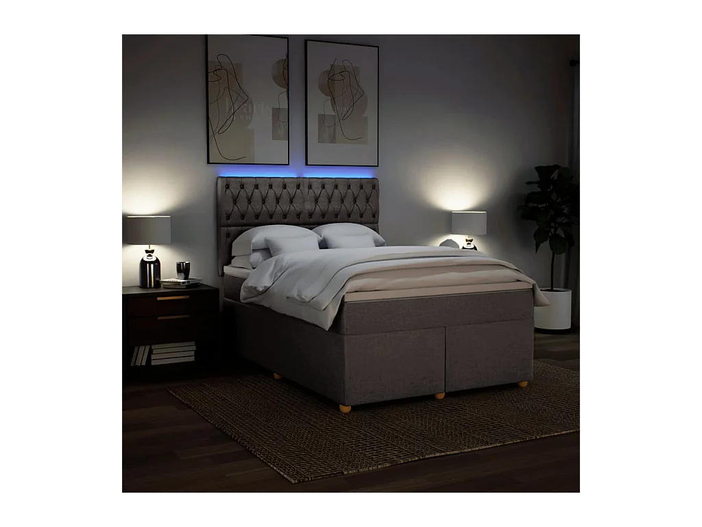 Cama box spring con colchón tela gris taupe 160x200 cm