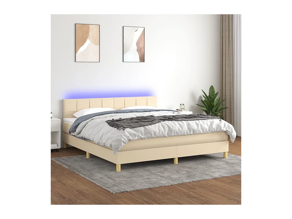 Sommier à lattes de lit avec matelas LED Crème 180x200 cm Tissu