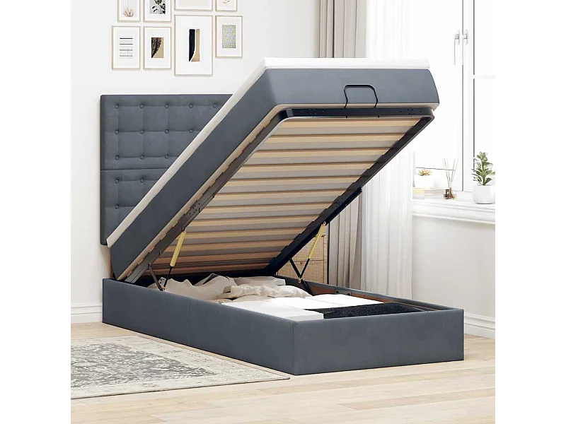 Ottoman bed met matrassen en LED's 90x190cm fluweel donkergrijs