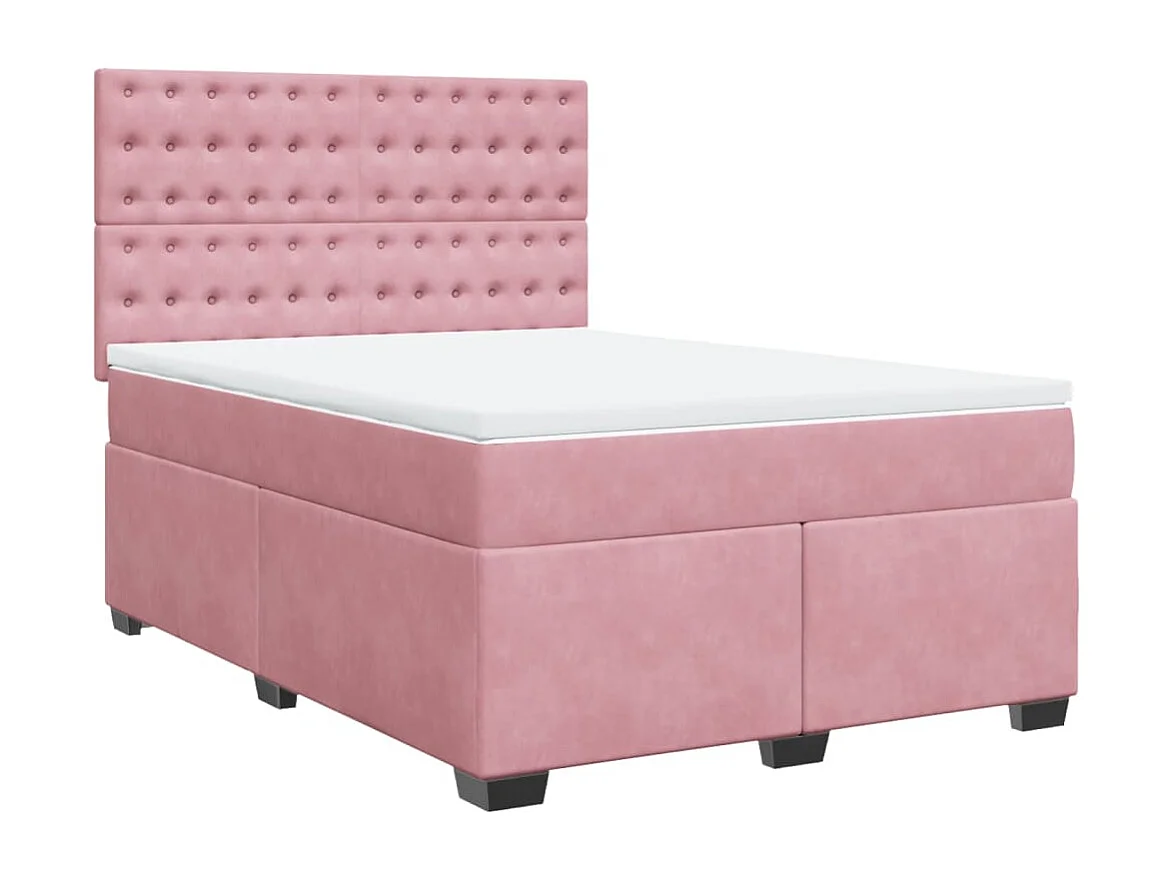 Cama box spring con colchón terciopelo rosa 140x200 cm