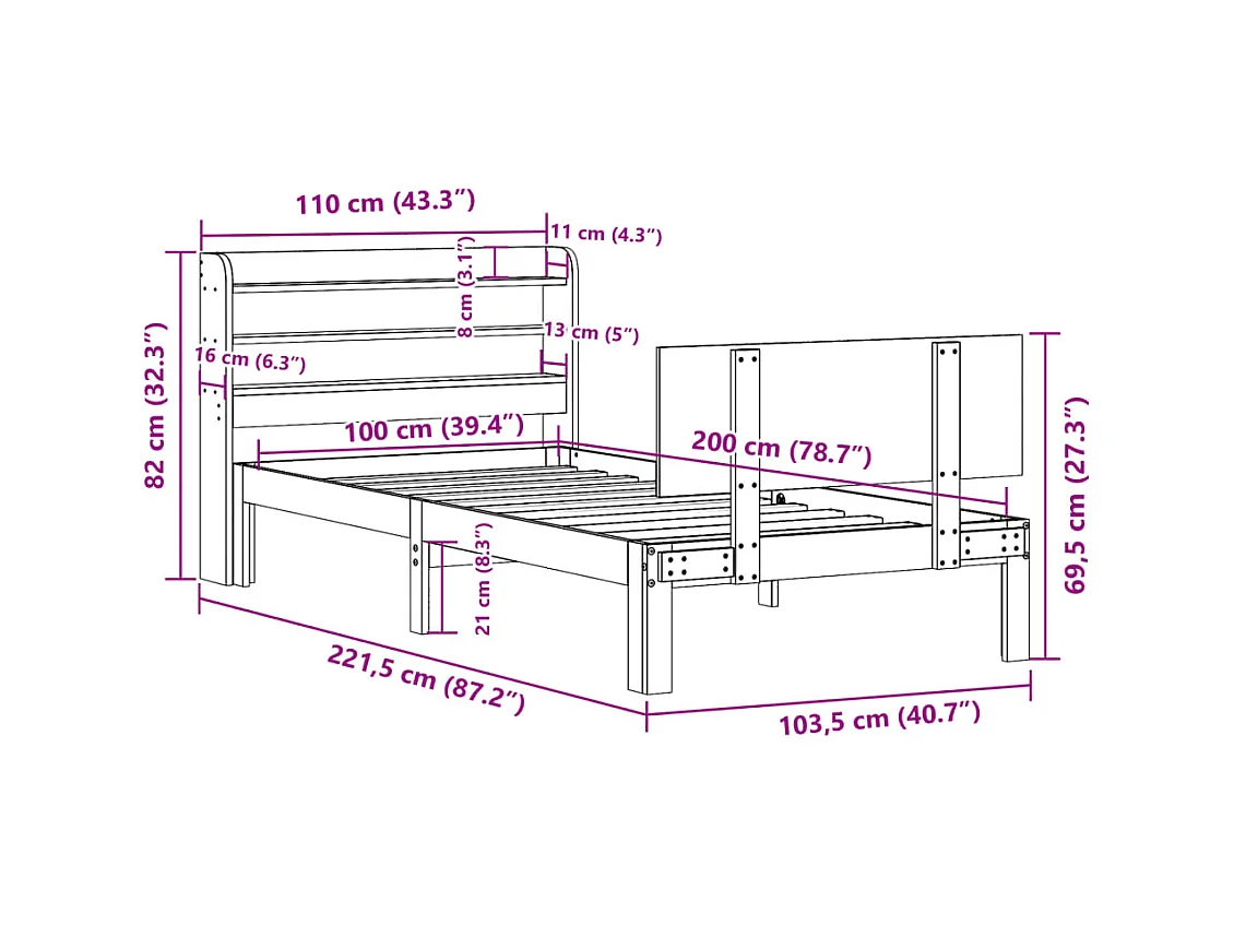 Cadre de lit avec tête de lit sans matelas blanc 100x200 cm