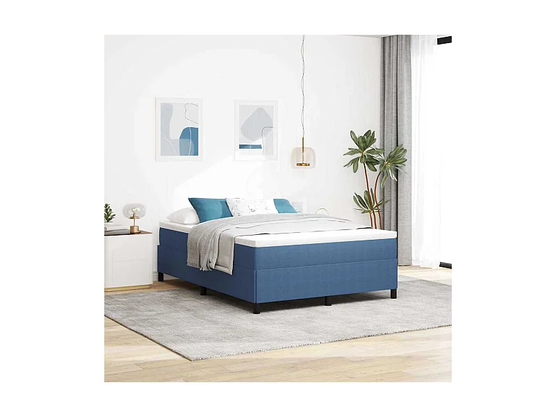 Cadre de lit Bleu 140 x 190 cm Tissu en velours côtelé