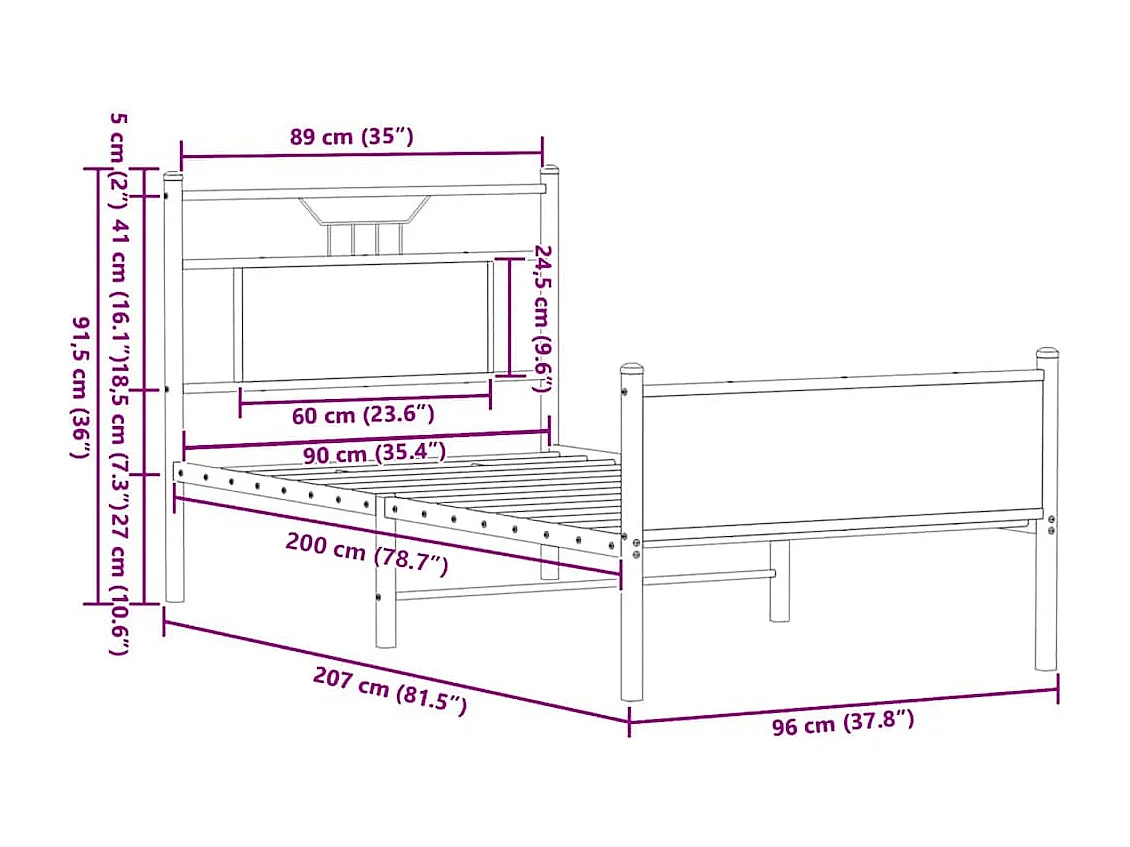 Cadre de lit sans matelas chêne sonoma 90x200 cm