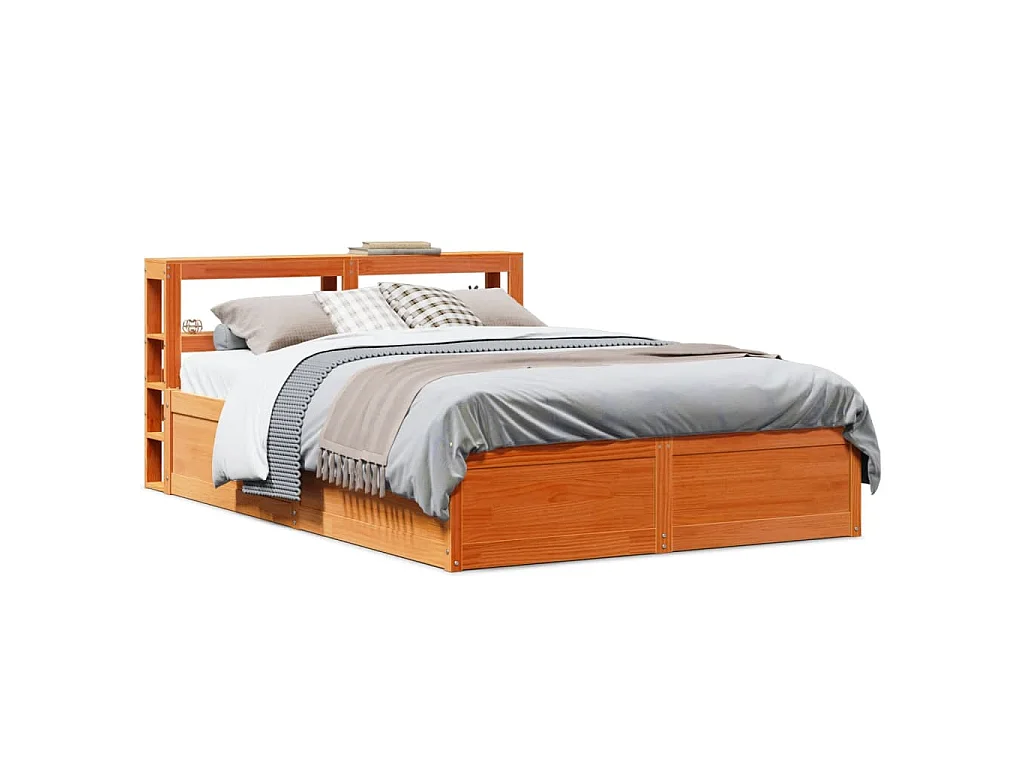 Cadre de lit avec tête de lit cire marron 140x190cm bois de pin