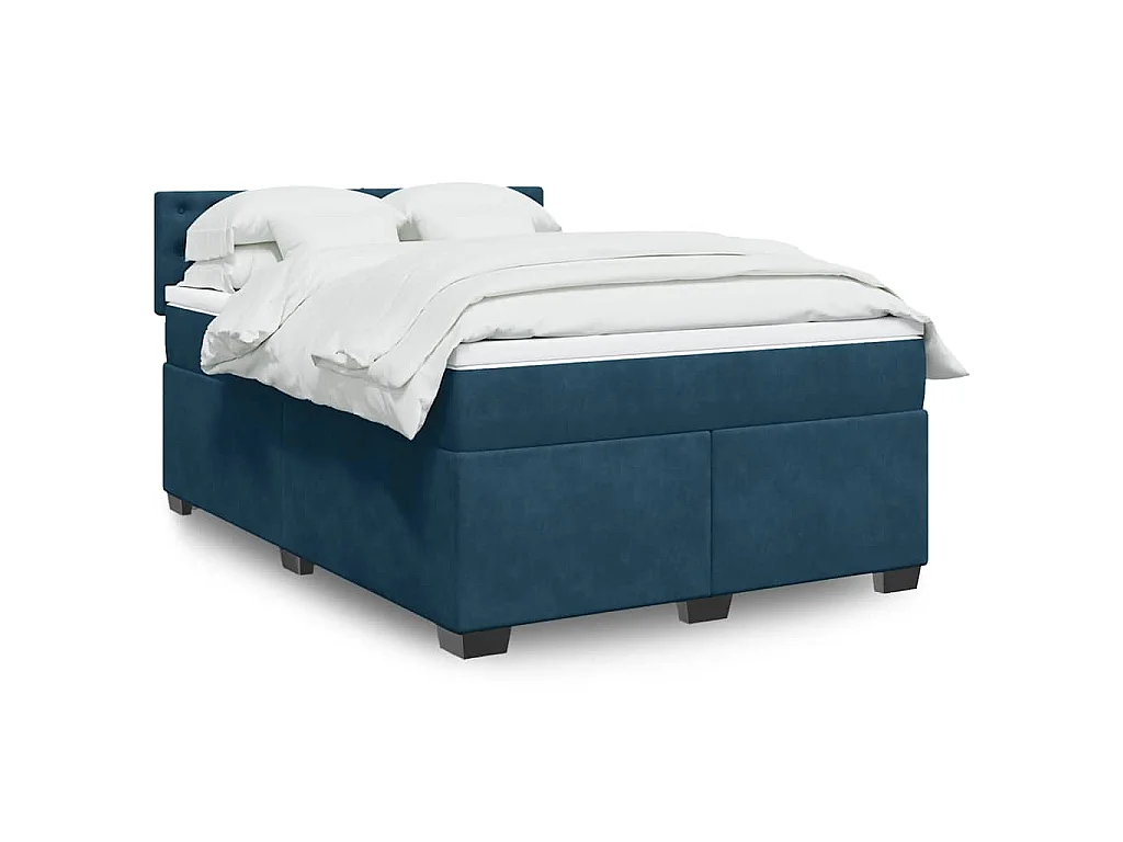 Cama com molas/colchão 140x200 cm veludo azul-escuro