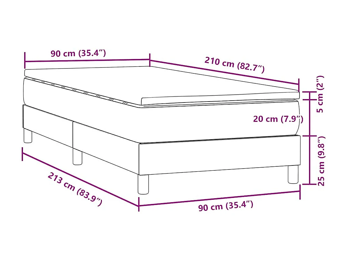 Boxspringbett mit Matratze Dunkelgrau 90x210 cm Samt