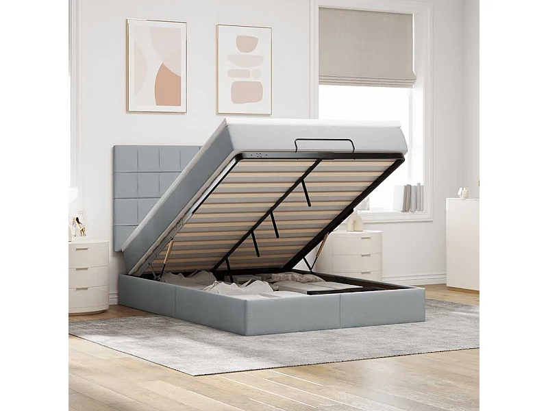 Ottoman bed met matras en LED's 140x190cm stof lichtgrijs