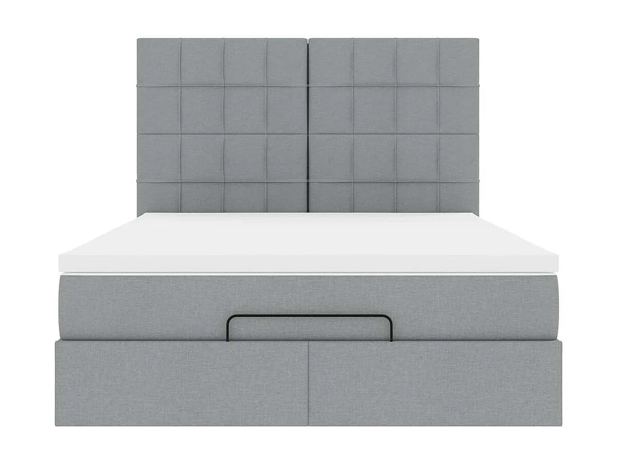 Ottoman-Bett mit Matratze & LEDs Hellgrau 140x190 cm Stoff